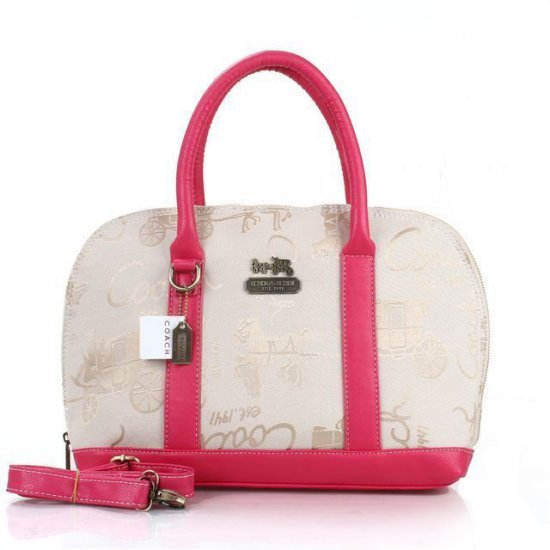 Coach Poppy Logo Style Medium Pink Khaki Satchels EUM | Women - Click Image to Close